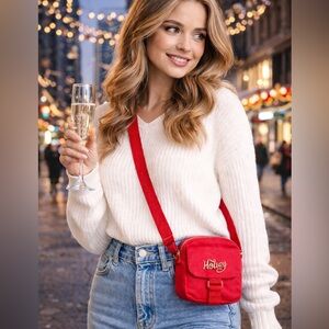 Red Mini Crossbody Purse Honey Logo Embellished